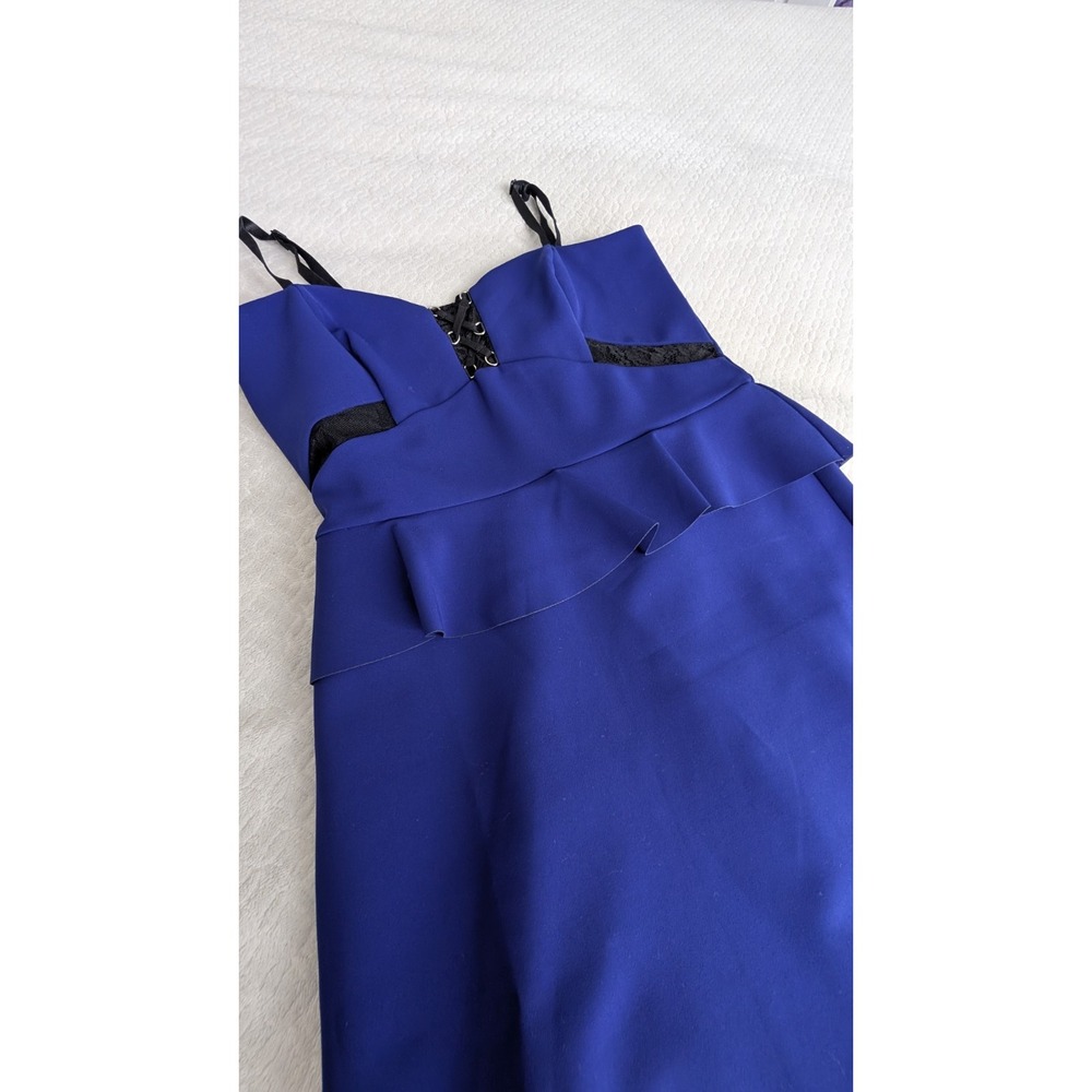 Parker Royal Blue Peplum Mini Dress Lace Cutouts Lace Up Front Size M